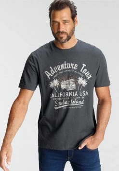 Man's World T-Shirt mit großflächigem Print Blaugrau-meliert, Rot-meliert