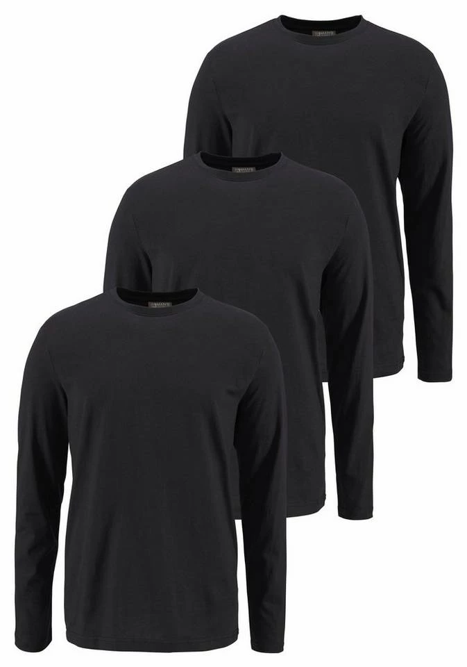 Man's World Langarmshirt (Packung, 3-tlg., 3er-Pack) aus reiner Baumwolle Rot | marine | grau-meliert, Olivgrün | natur | khaki, Schwarz | schwarz | schwarz, Weiß | weiß | weiß 5 Man's World Langarmshirt (Packung, 3-tlg., 3er-Pack) aus reiner Baumwolle Rot | marine | grau-meliert, Olivgrün | natur | khaki, Schwarz | schwarz | schwarz, Weiß | weiß | weiß – Bild 5