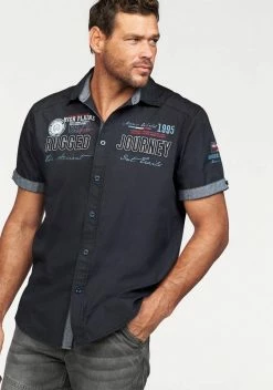 Man's World Kurzarmhemd mit Print und Aufnähern Blau, Nachtblau -Man's World Verkäufe 17349042