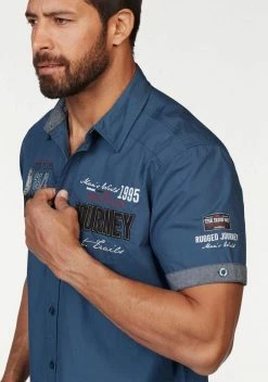 Man's World Kurzarmhemd mit Print und Aufnähern Blau, Nachtblau -Man's World Verkäufe 20717649