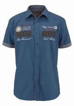 Man's World Kurzarmhemd mit Print und Aufnähern Blau, Nachtblau -Man's World Verkäufe 20718256