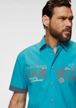 Man's World Kurzarmhemd mit Chambray-Einsätzen Schwarz, Weiß, Türkis 14 Man's World Kurzarmhemd mit Chambray-Einsätzen Schwarz, Weiß, Türkis -Man's World Verkäufe 29078001