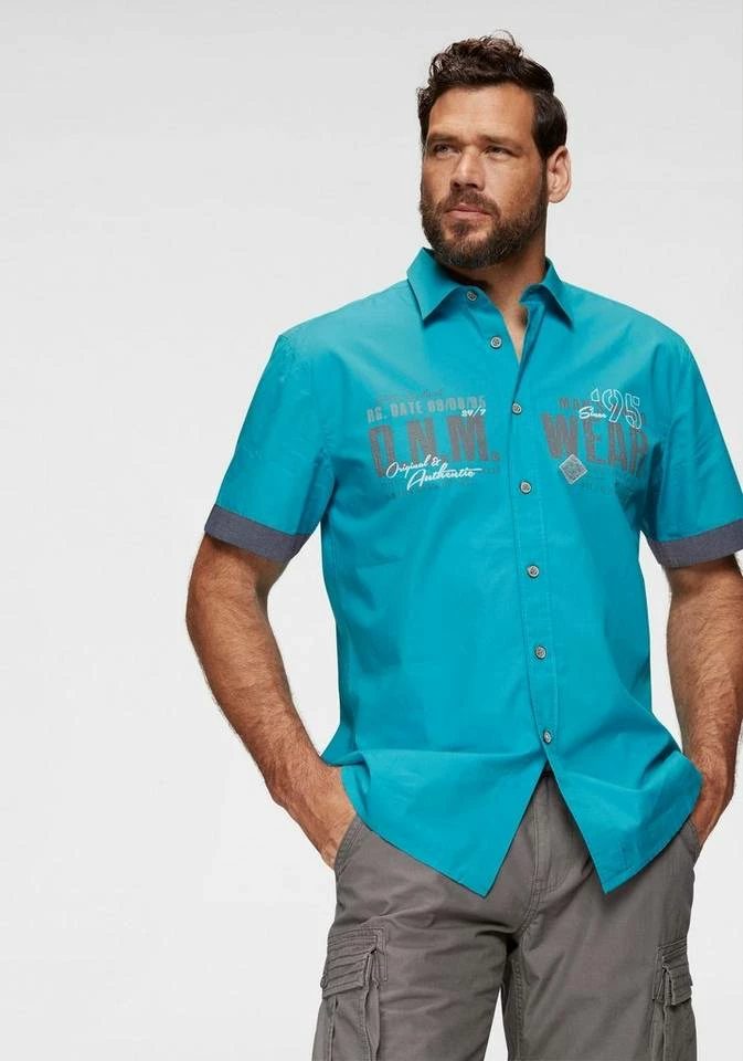 Man's World Kurzarmhemd mit Chambray-Einsätzen Schwarz, Weiß, Türkis 1 Man's World Kurzarmhemd mit Chambray-Einsätzen Schwarz, Weiß, Türkis