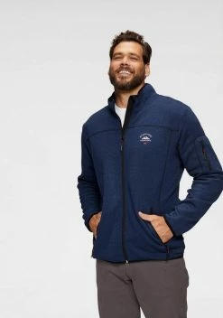 Man's World Strickfleecejacke mit modischen Ziernähten Graublau-meliert, Hellgrau-meliert, Graublau meliert ( Fleecejacke aus nachhaltigem Material), Royalblau-meliert