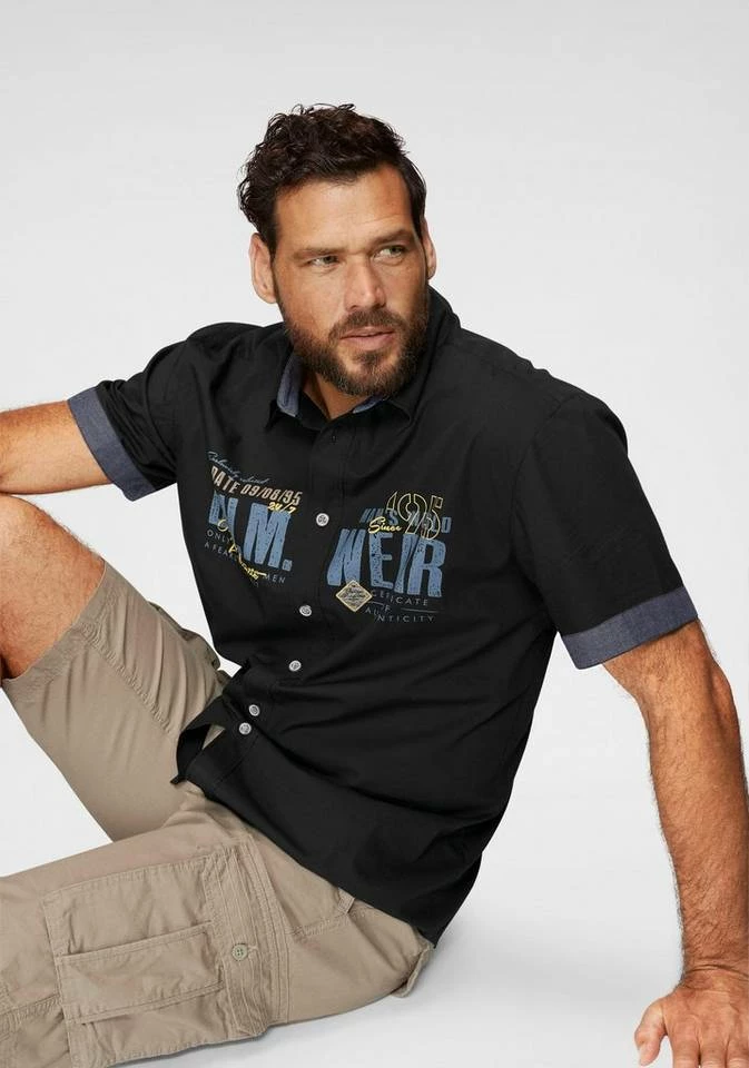 Man's World Kurzarmhemd mit Chambray-Einsätzen Schwarz, Weiß, Türkis 12 Man's World Kurzarmhemd mit Chambray-Einsätzen Schwarz, Weiß, Türkis – Bild 12