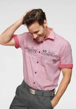 Man's World Kurzarmhemd in modischer Streifenoptik Hellrot, Hellblau