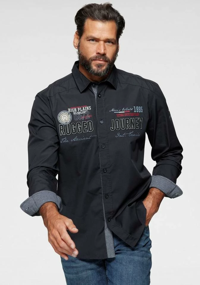 Man's World Langarmhemd mit hochwertigen Applikationen 1 Man's World Langarmhemd mit hochwertigen Applikationen