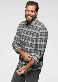 Man's World Flanellhemd Modisches Großkaromuster Grau-blau-weiß, Blau-offwhite-kariert